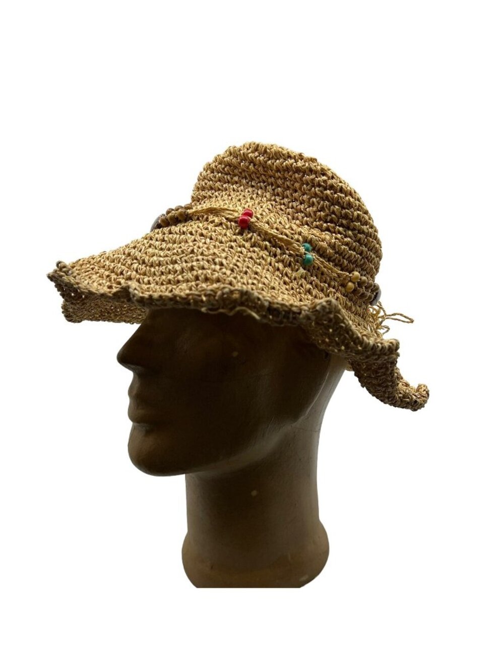 Saks Fifth Avenue Blue Women's OS Straw Hat Boho Hippie Floppy Wide Brim Woven